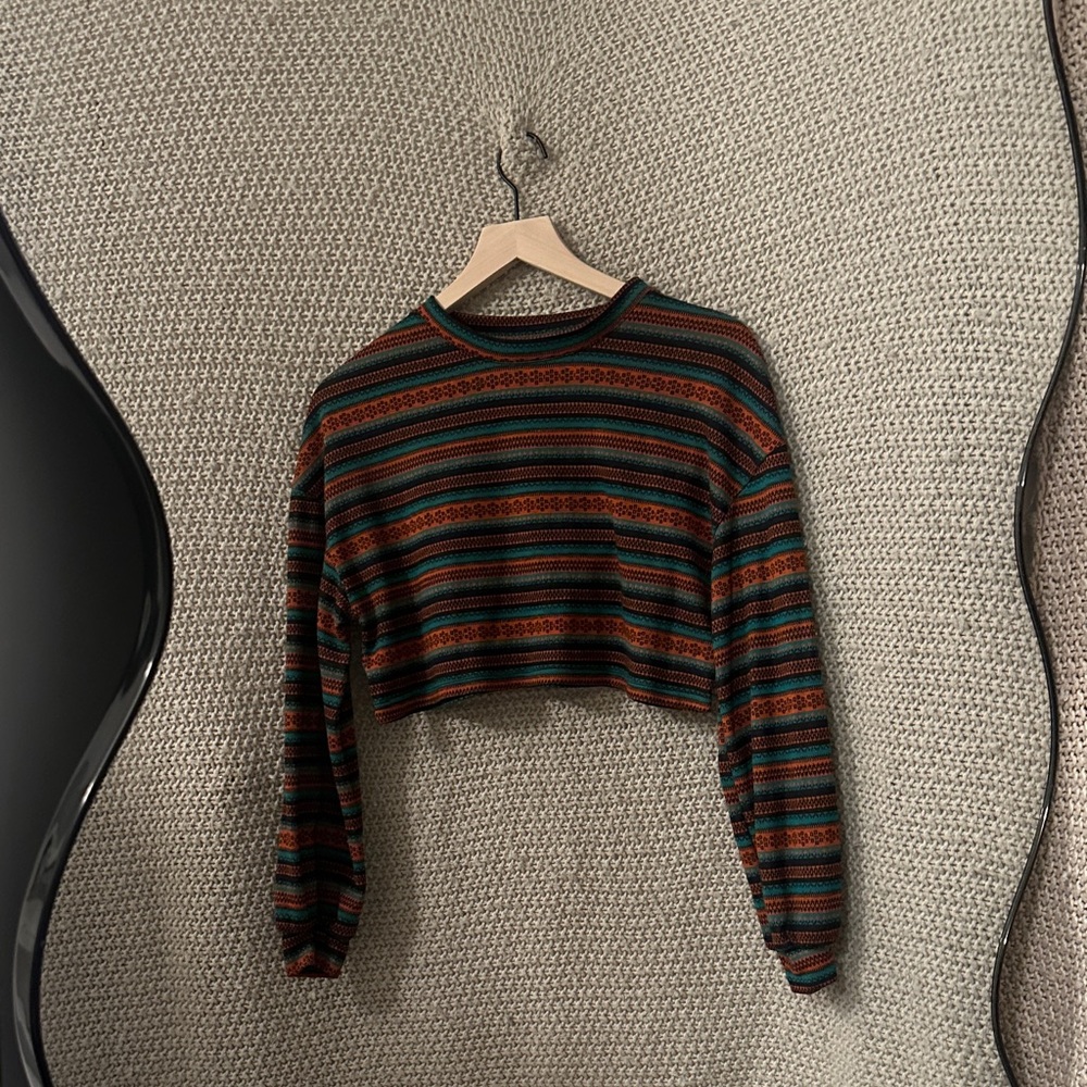 Striped Black and Green Crop Top